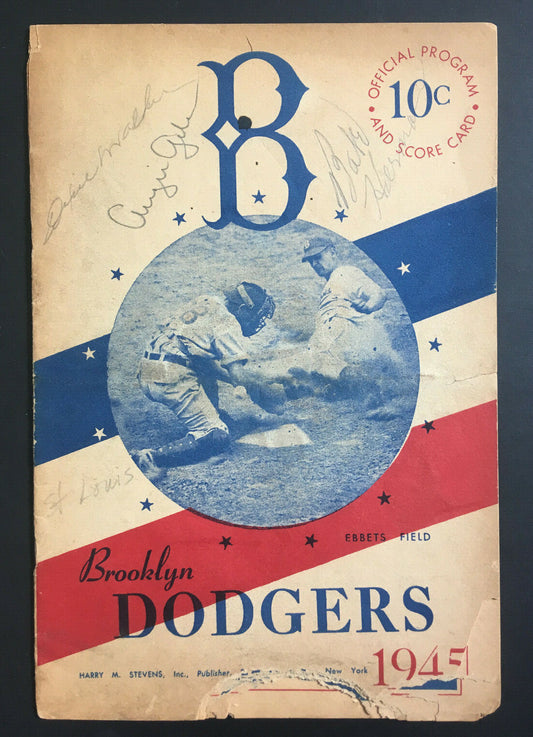 1945 Brooklyn Dodgers vs St Louis Cardinals signed original program 3 auto COA