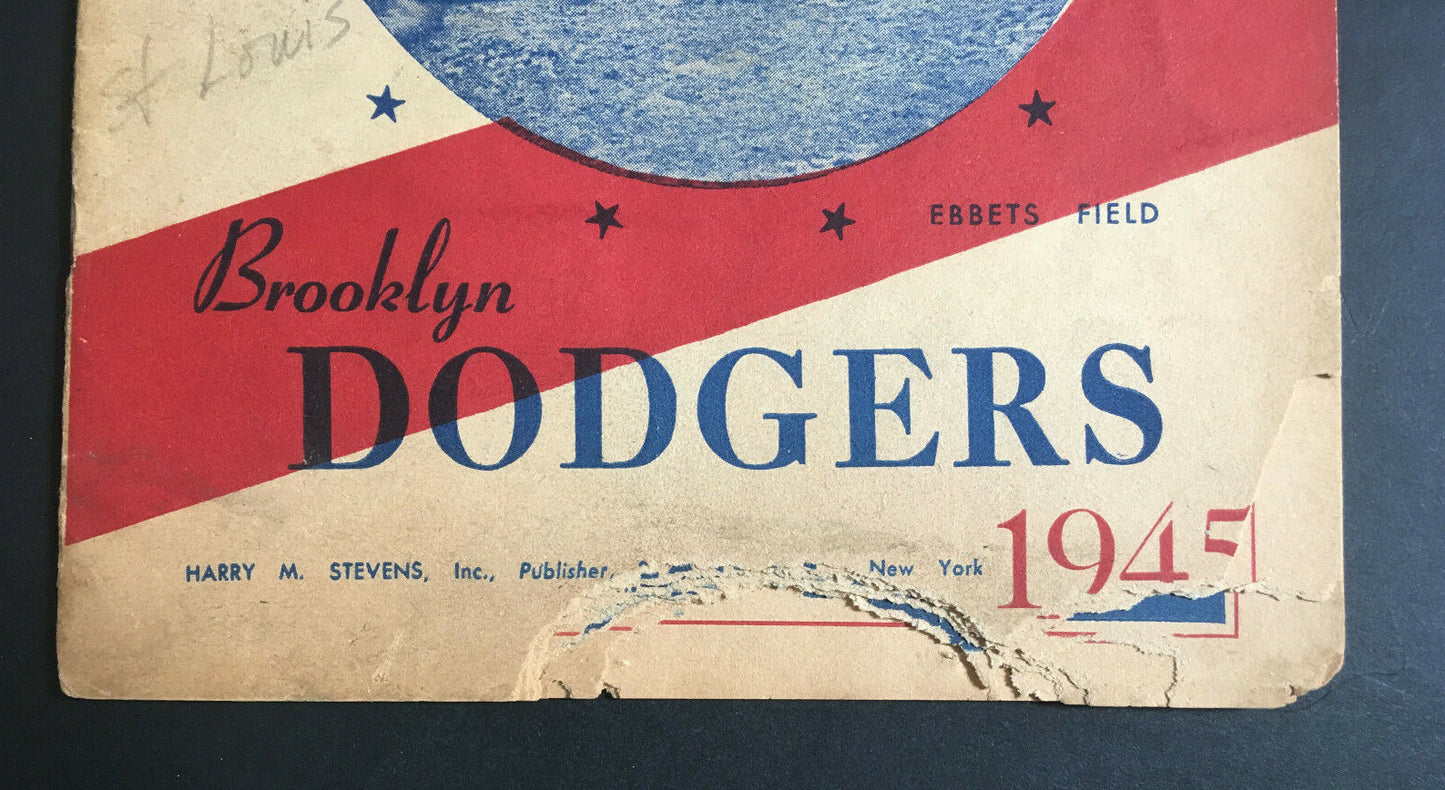 1945 Brooklyn Dodgers vs St Louis Cardinals signed original program 3 auto COA