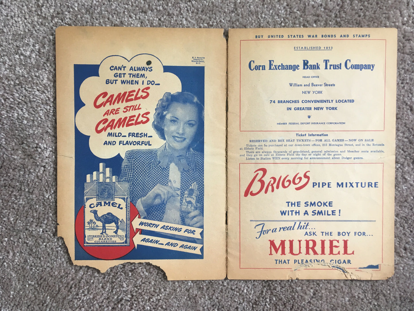 1945 Brooklyn Dodgers vs St Louis Cardinals signed original program 3 auto COA