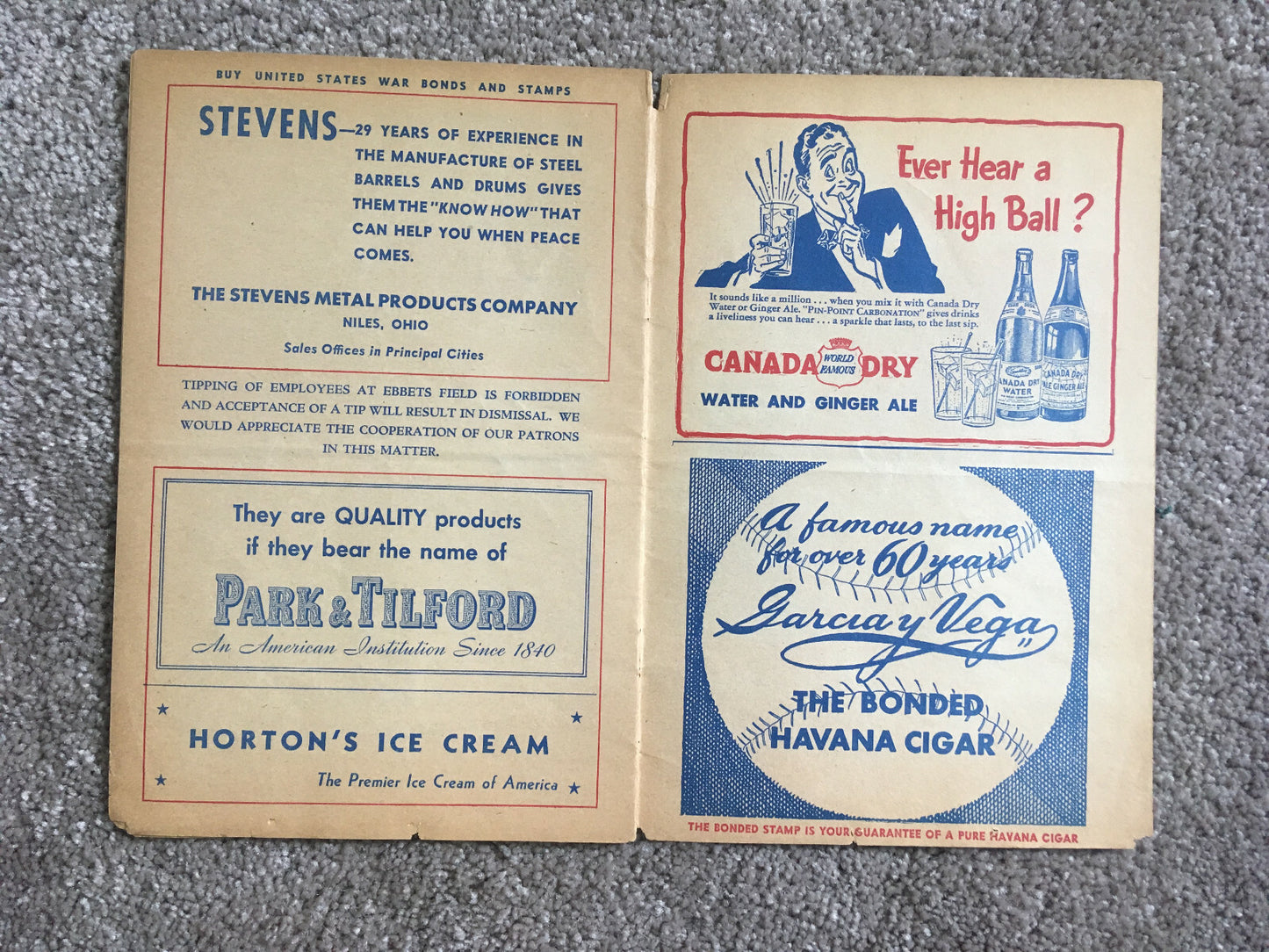 1945 Brooklyn Dodgers vs St Louis Cardinals signed original program 3 auto COA