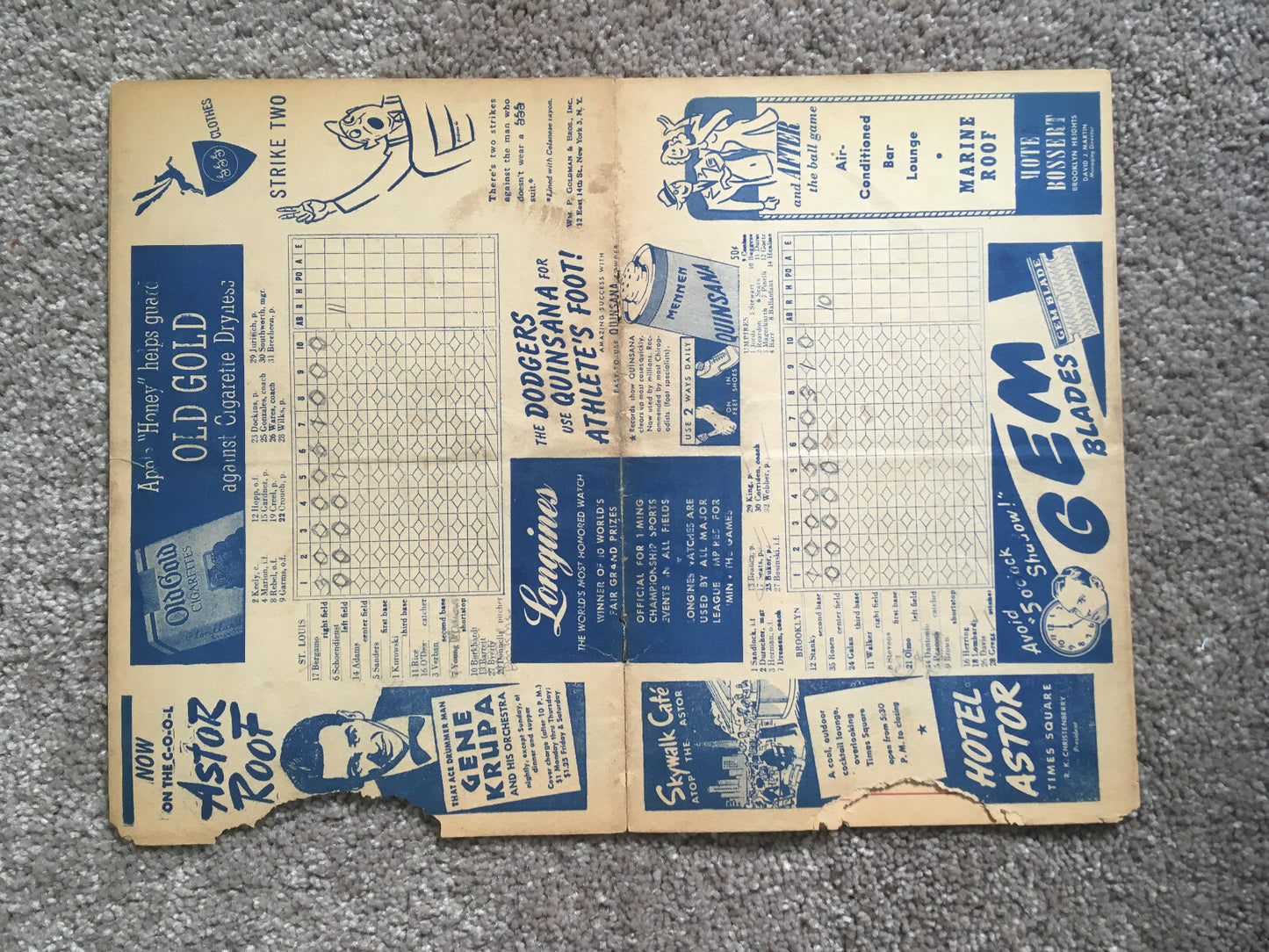 1945 Brooklyn Dodgers vs St Louis Cardinals signed original program 3 auto COA