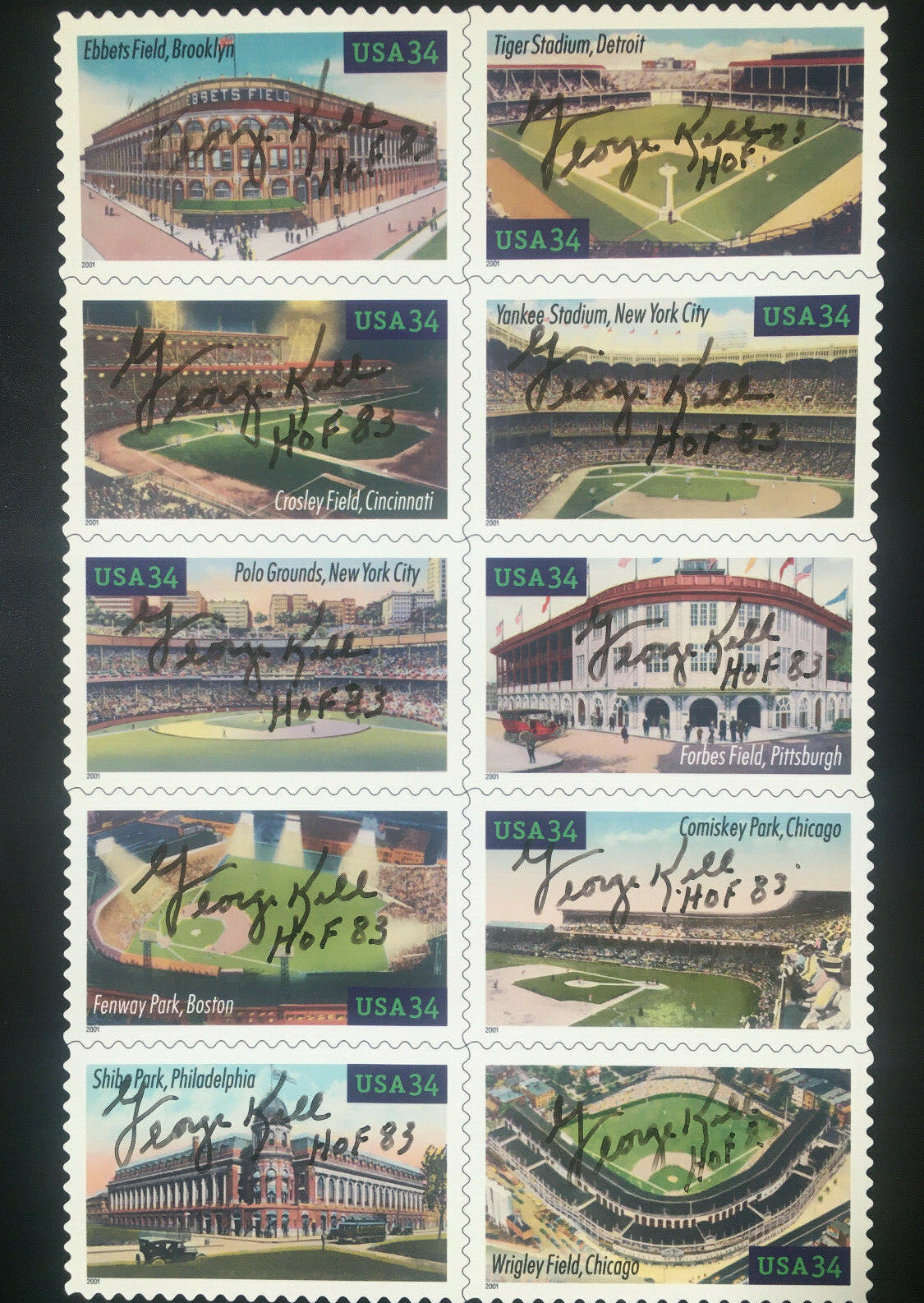 Goerge Kell signed 8x10 stadium stamp sheet mint auto HOF 83 CBM COA 10 Autos