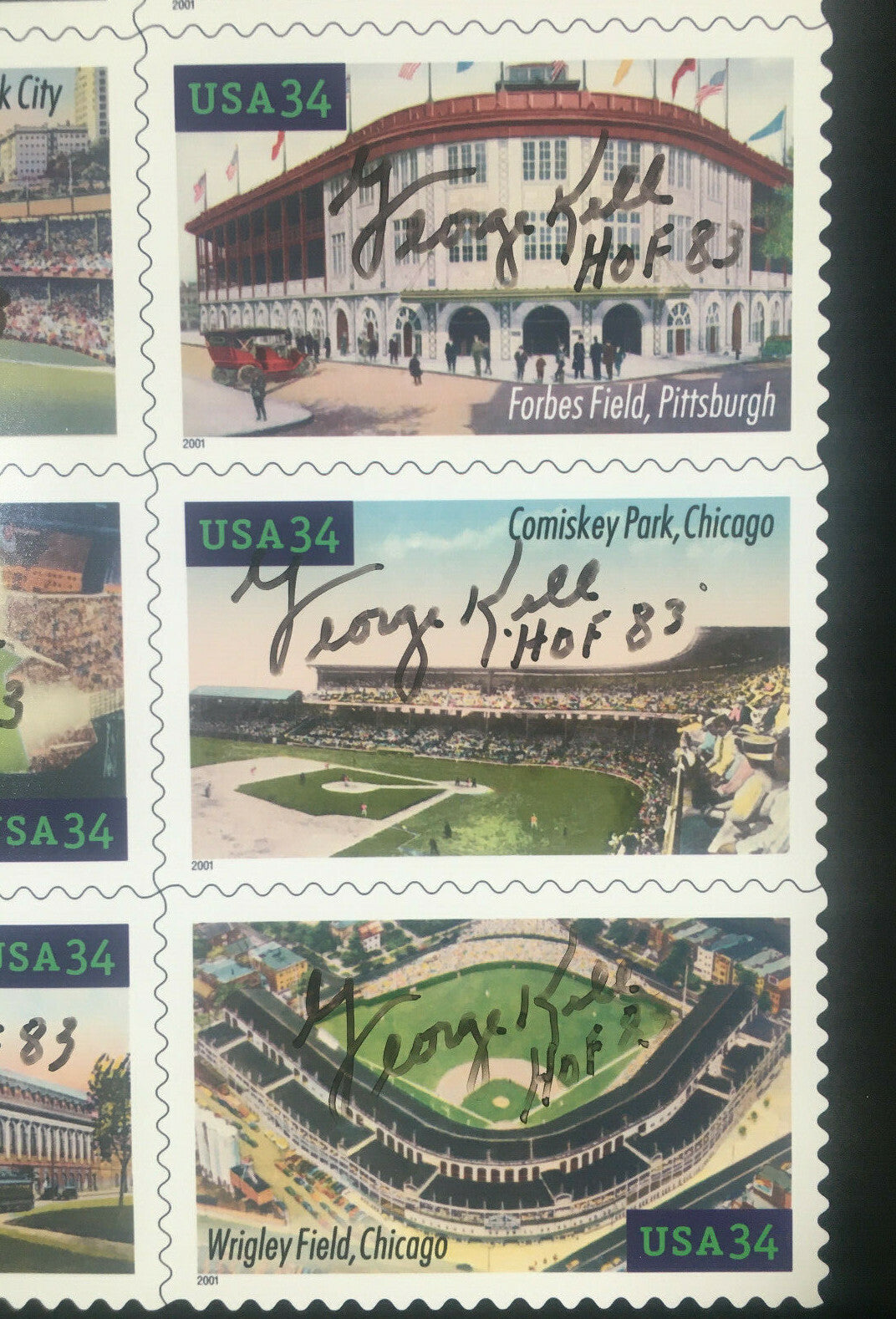 Goerge Kell signed 8x10 stadium stamp sheet mint auto HOF 83 CBM COA 10 Autos