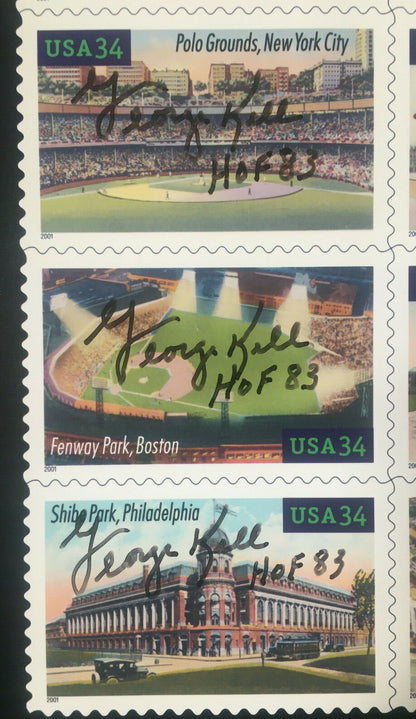 Goerge Kell signed 8x10 stadium stamp sheet mint auto HOF 83 CBM COA 10 Autos