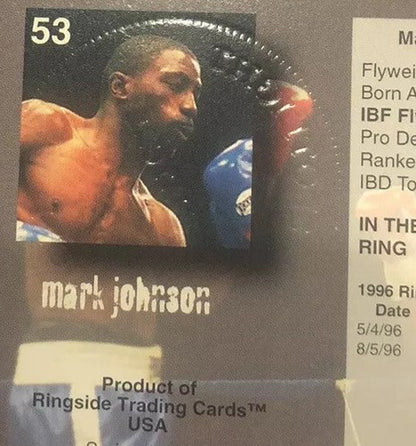 Mark Johnson signed 1996 Ringside Boxing card  #53 with seal COA Champ Mint Auto