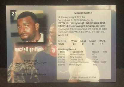Montell Griffin Signed Ringside Boxing card Series 1 1996 #21 with seal COA