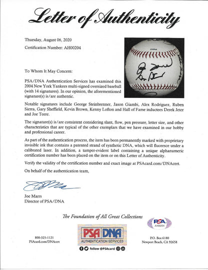 2004 Yankees Team Signed Oversized Baseball Derek Jeter George Steinbrenner Psa