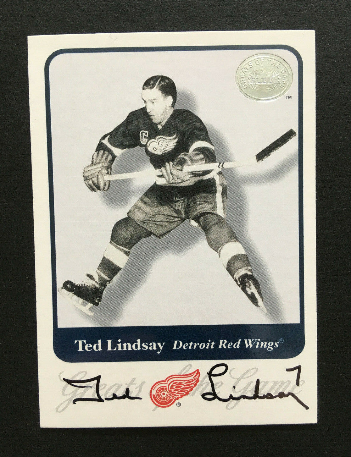Ted Lindsay Red Wings Signed 2001 Fleer Greats Of Game On Card Auto #74 COA