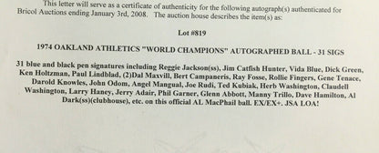 1974 Oakland A’s World Series Team signed Baseball 31 auto Reggie Jackson JSA