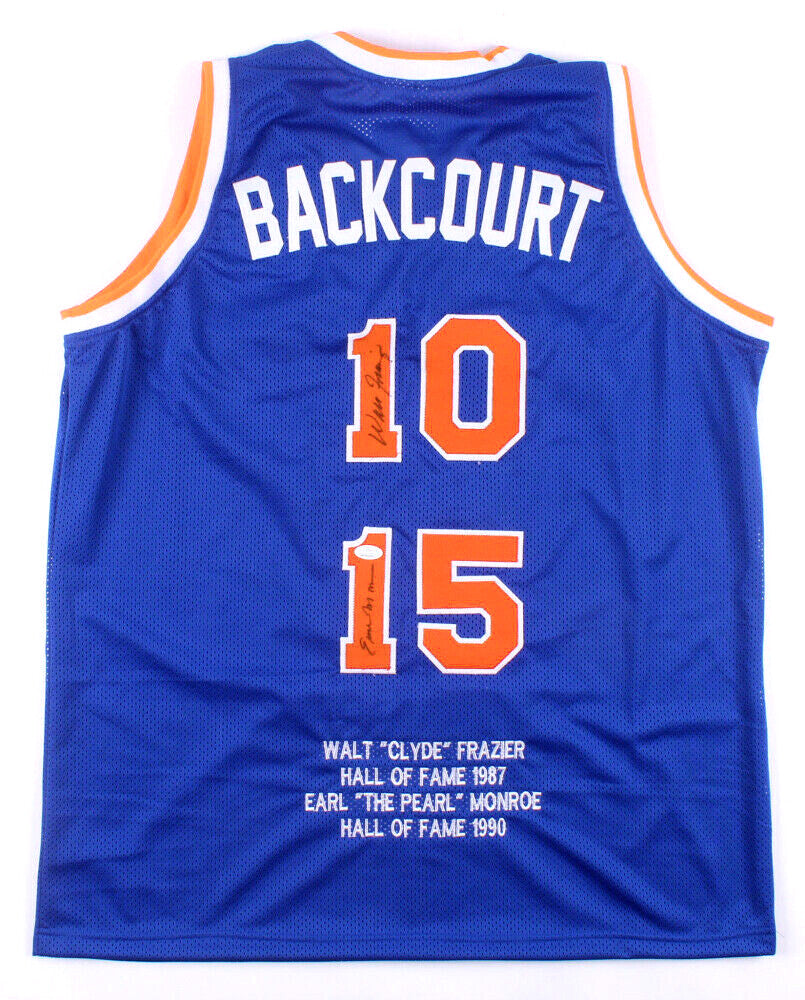 Walt Frazier Earl Monroe signed Knicks Hof Backcourt Jersey autograph JSA Coa