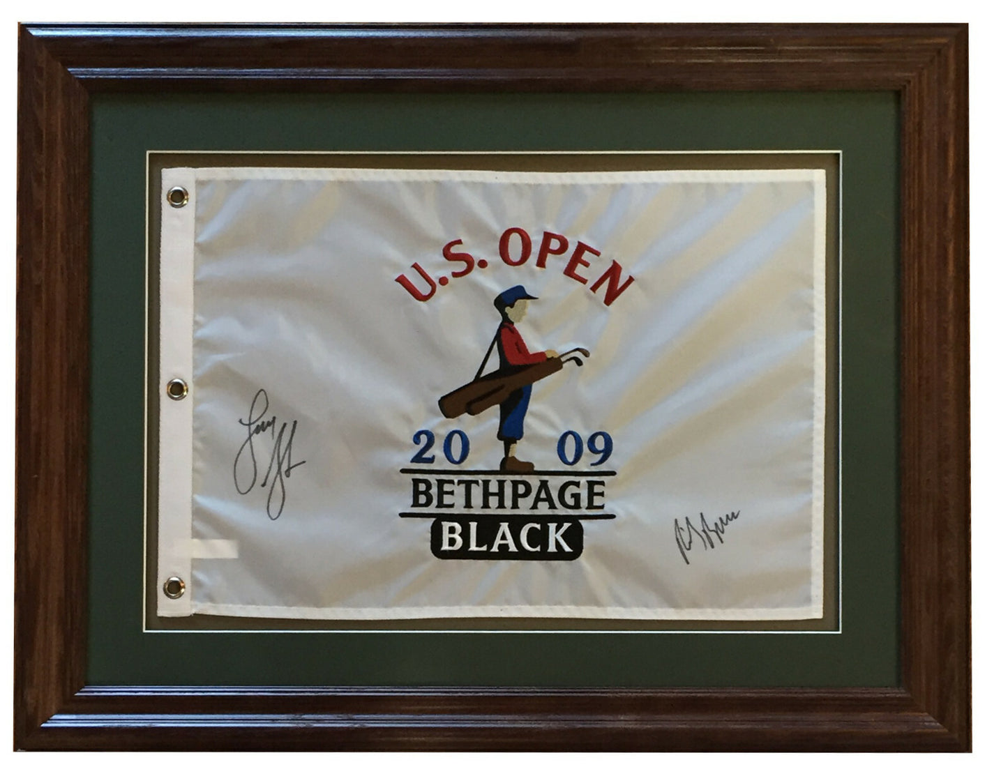 Lucas Glover Rich Beam signed 2009 US Open Bethpage golf flag Framed 2 auto  COA