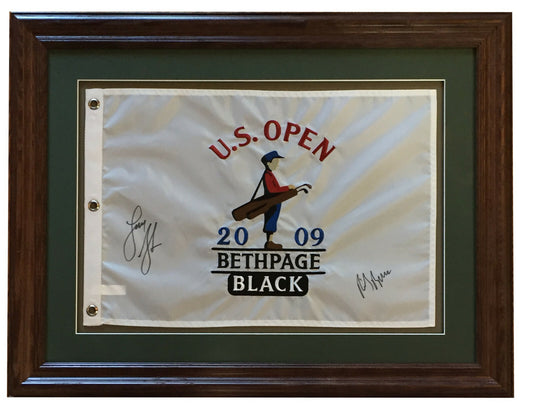 Lucas Glover Rich Beam signed 2009 US Open Bethpage golf flag Framed 2 auto  COA