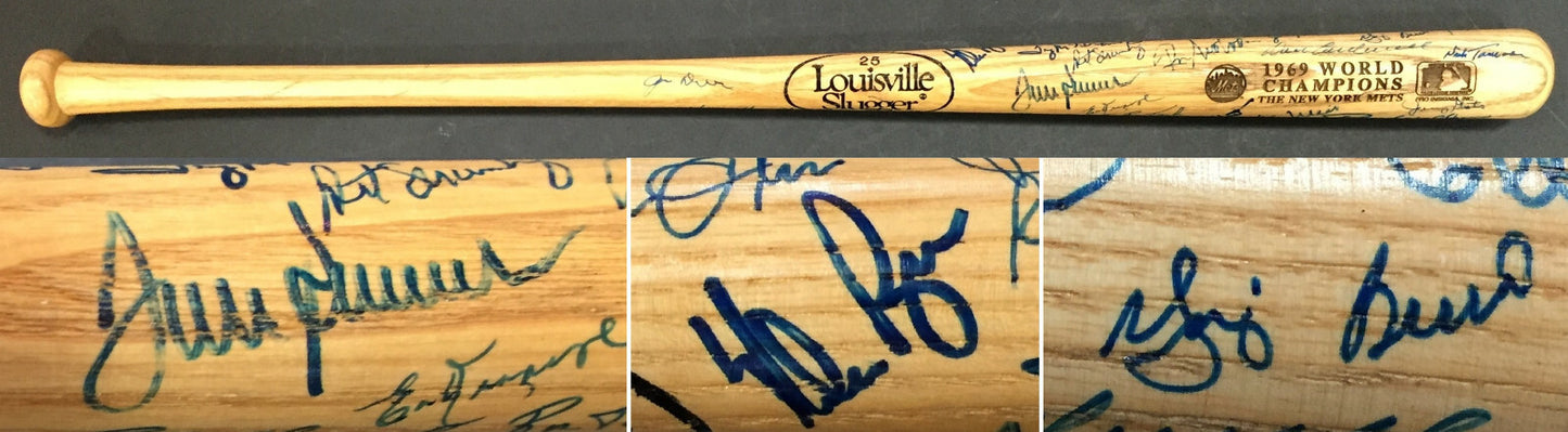 1969 NY Mets Team signed mini bat 30+ Auto Nolan Ryan Tom Seaver Yogi Berra Psa