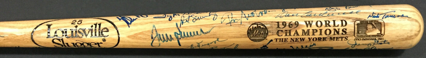 1969 NY Mets Team signed mini bat 30+ Auto Nolan Ryan Tom Seaver Yogi Berra Psa