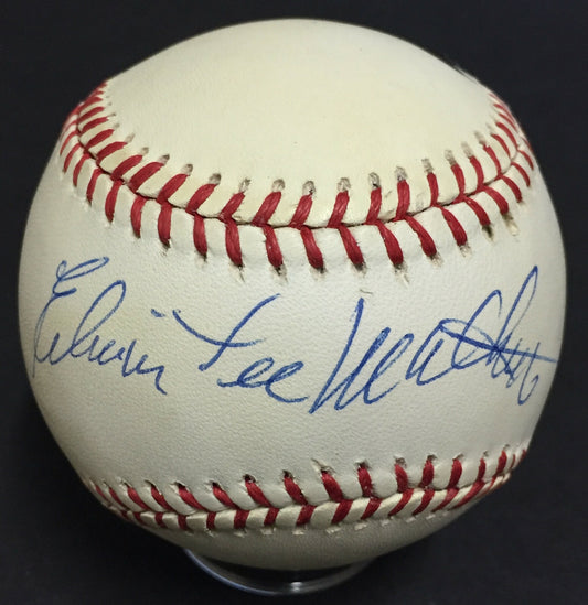 Edwin Lee Eddie Mathews signed Full Name Official NL Baseball Autograph PSA COA
