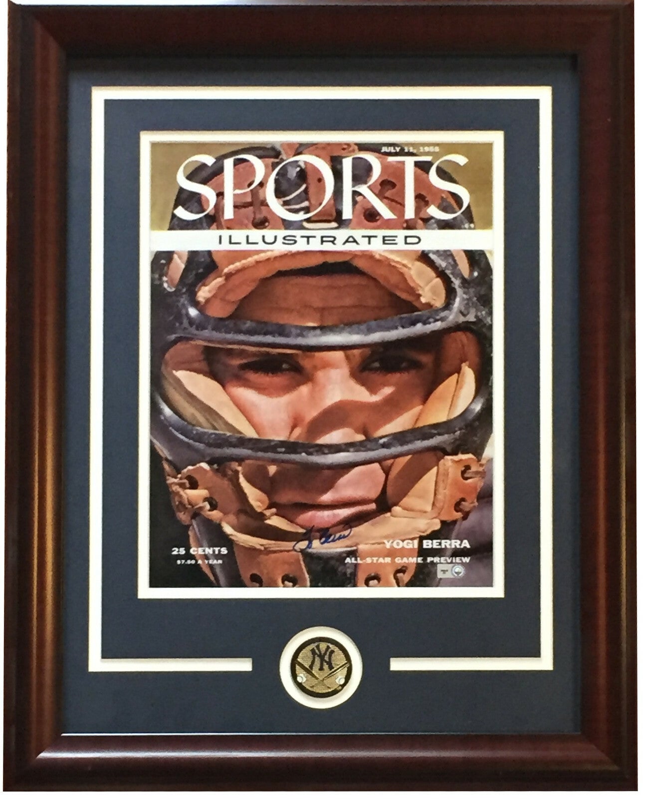 Yogi Berra Signed 11x14 SI Cover Photo framed Yankees Coin Autograph MLB Holo