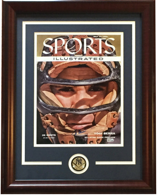 Yogi Berra Signed 11x14 SI Cover Photo framed Yankees Coin Autograph MLB Holo