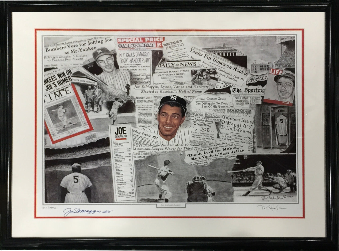 Joe DiMaggio signed Robert Stephen Simon Litho Photo Framed #5 Auto COA /1000