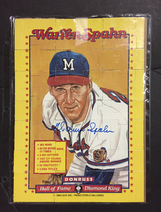 Warren Spahn Braves Signed Donruss Perez Steele Full Puzzle Mint Auto HOF COA