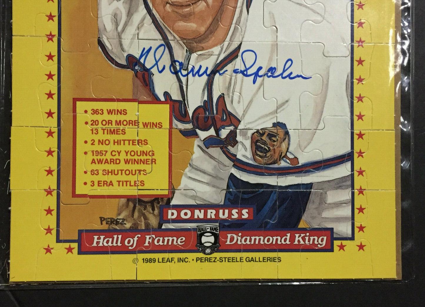 Warren Spahn Braves Signed Donruss Perez Steele Full Puzzle Mint Auto HOF COA