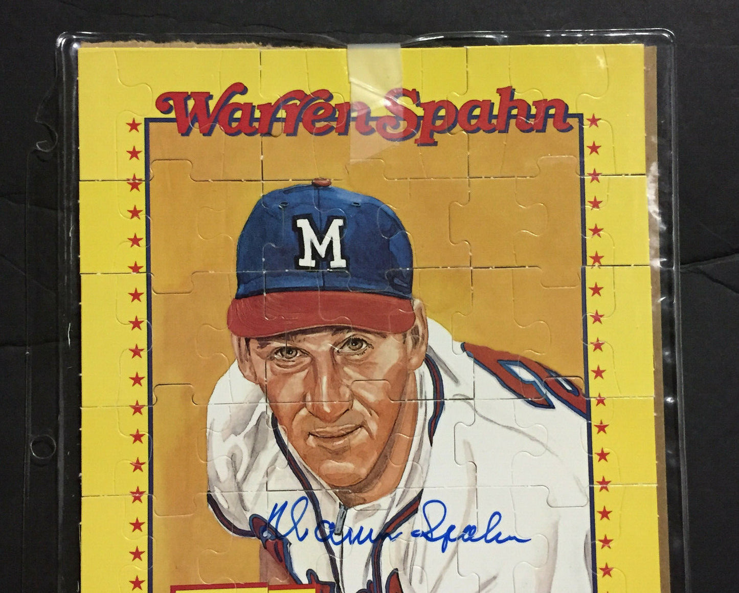 Warren Spahn Braves Signed Donruss Perez Steele Full Puzzle Mint Auto HOF COA