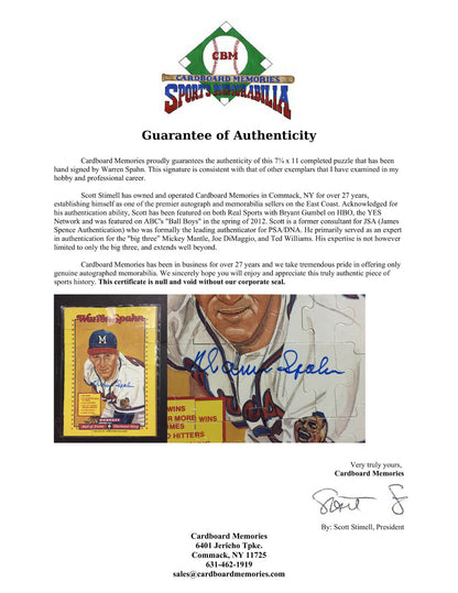 Warren Spahn Braves Signed Donruss Perez Steele Full Puzzle Mint Auto HOF COA