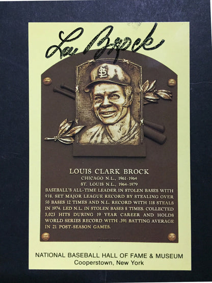 Lou Brock Cardinals Signed Hall of Fame HOF Postcard Autograph CBM COA