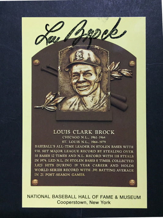 Lou Brock Cardinals Signed Hall of Fame HOF Postcard Autograph CBM COA