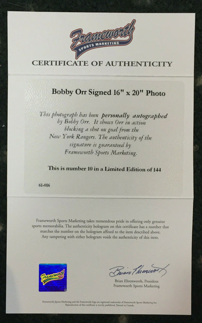Bobby Orr Bruins signed 16x20 Block Photo Framed Hof Auto Frameworth COA /144