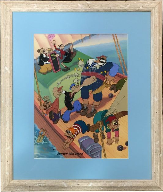Myron Waldman Signed Popeye Mutiny hand painted Cel Framed Autograph COA /250