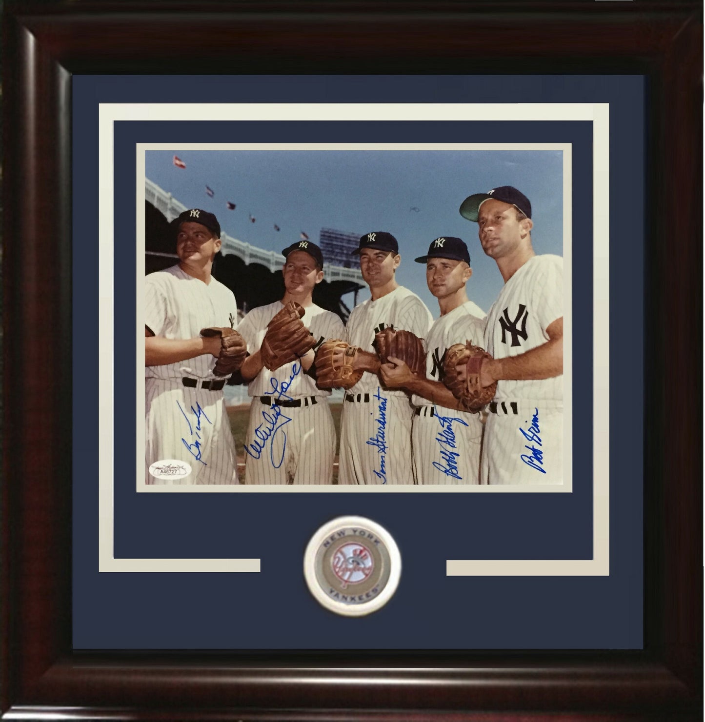 1950's Yankees Pitchers Signed 8x10 photo Framed Coin 5 Auto Whitey Ford JSA