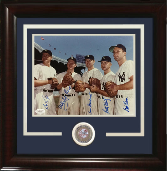 1950's Yankees Pitchers Signed 8x10 photo Framed Coin 5 Auto Whitey Ford JSA