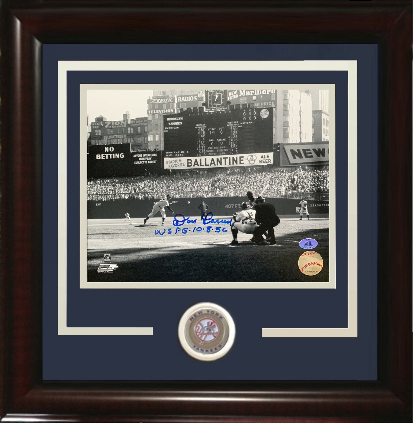 Don Larsen signed 8x10 photo Framed WS PG 1956 Auto Yankees Agent Certified Coa
