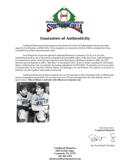 Bob Feller Lou Boudreau Indians Signed 8x10 Photo 2 Mint Auto HOF CBM COA