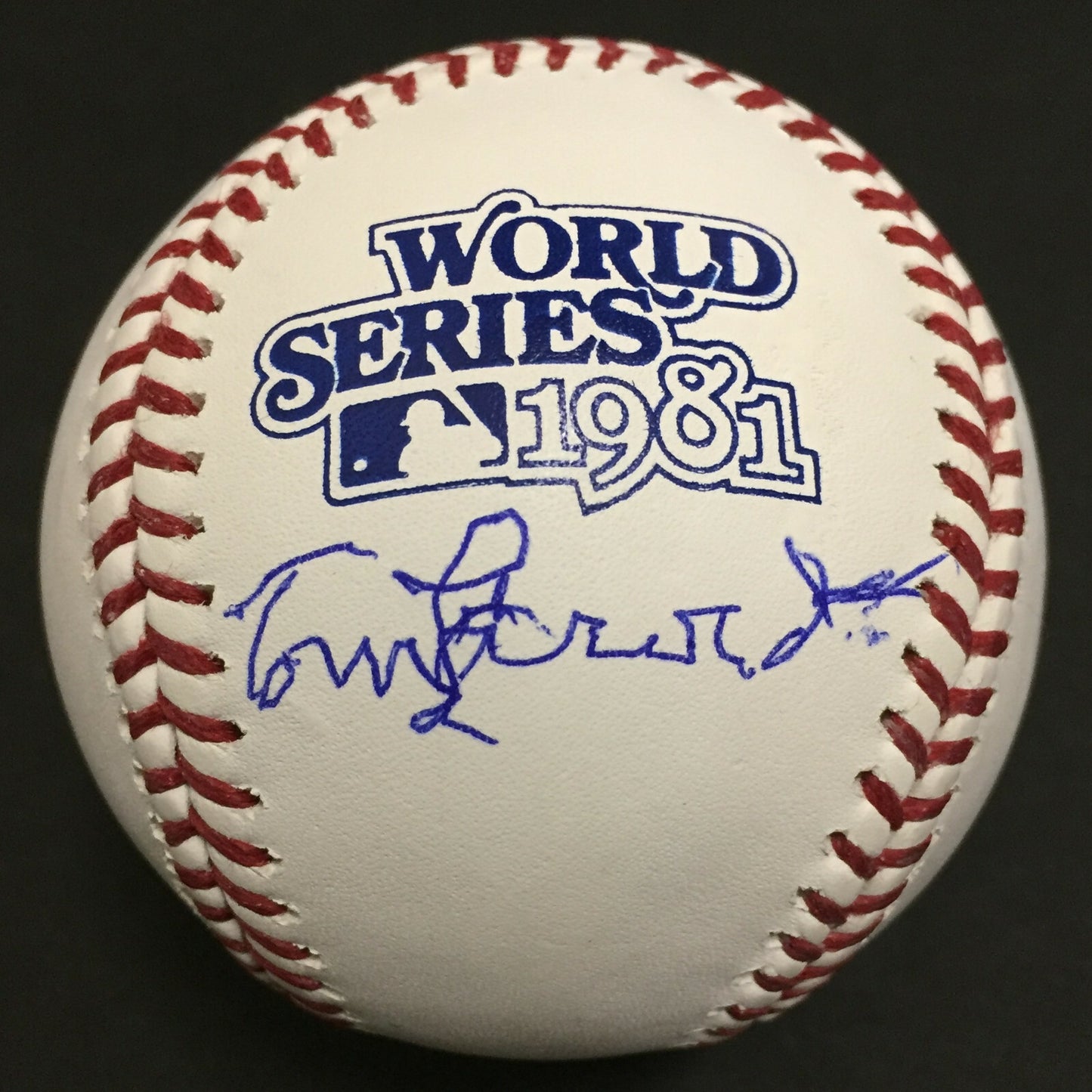 Tom Tommy Lasorda Dodgers HOF MGR signed 1981 World series baseball auto JSA