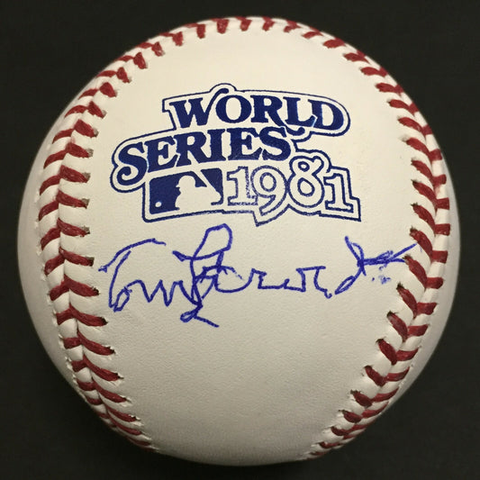 Tom Tommy Lasorda Dodgers HOF MGR signed 1981 World series baseball auto JSA
