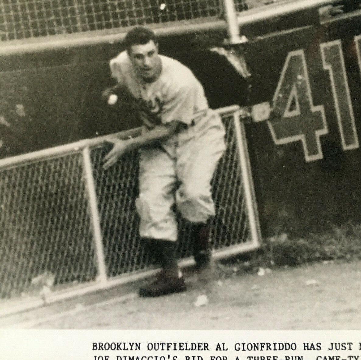 Al Gionfriddo signed 8x10 Photo Brooklyn Dodgers World Series DiMaggio Catch Coa