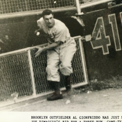 Al Gionfriddo signed 8x10 Photo Brooklyn Dodgers World Series DiMaggio Catch Coa