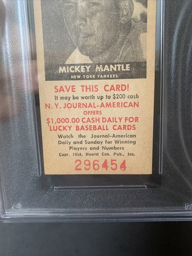 1954 NY Journal American Mickey Mantle Card PSA 7 Mint NICE CENTERED HOF YANKEES