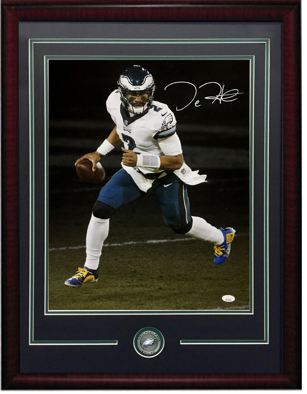 Jalen Hurts Signed 16x20 Photo Framed Eagles Coin Mint Autograph JSA COA
