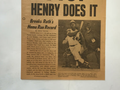 Hank Aaron Signed April 9 1974 Daily News 715 HR Newspaper Mint Autograph PSA