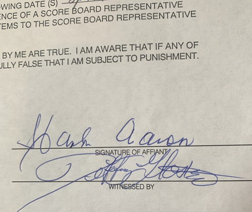 Hank Aaron Signed Baseball Contract ScoreBoard 1/1 Steiner Coa Braves Hof Auto