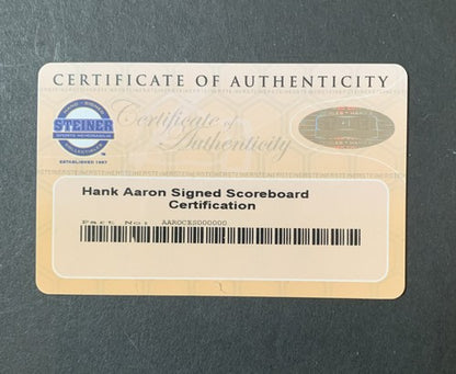 Hank Aaron Signed Baseball Contract ScoreBoard 1/1 Steiner Coa Braves Hof Auto