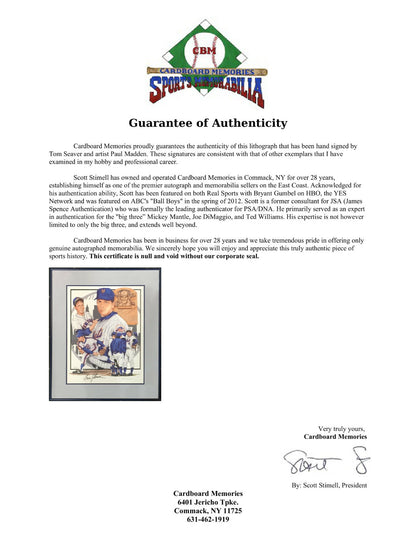 Tom Seaver 1969 Mets Signed Paul Madden Litho Framed Autograph HOF COA