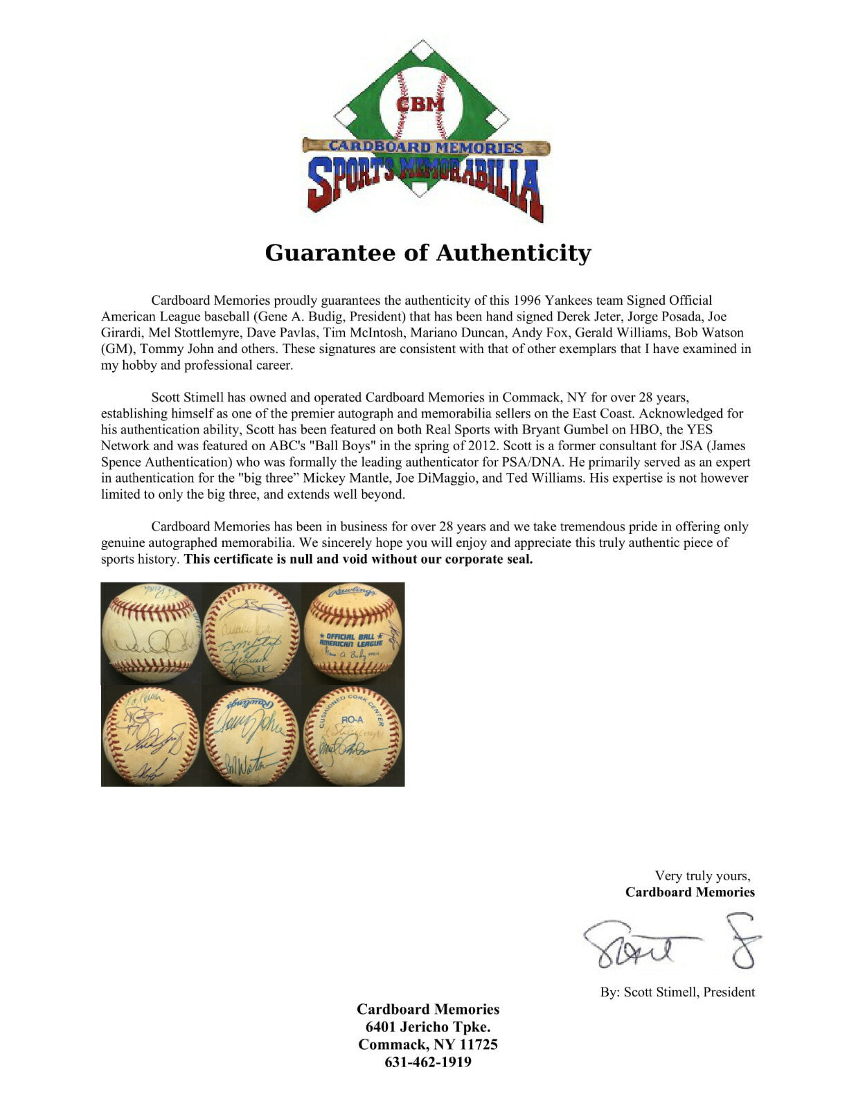 1996 Yankees Team Signed Baseball 14 Auto Derek Jeter Jorge Posada Authentic Coa