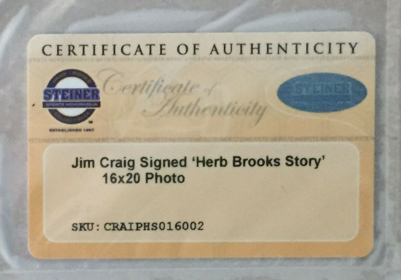 Jim Craig Signed INS 16x20 1980 Olympic Gold Story Photo Framed Auto Steiner COA