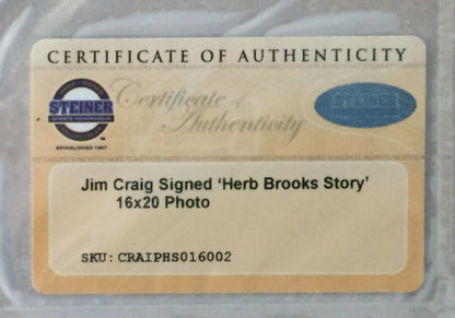 Jim Craig Signed INS 16x20 1980 Olympic Gold Story Photo Framed Auto Steiner COA