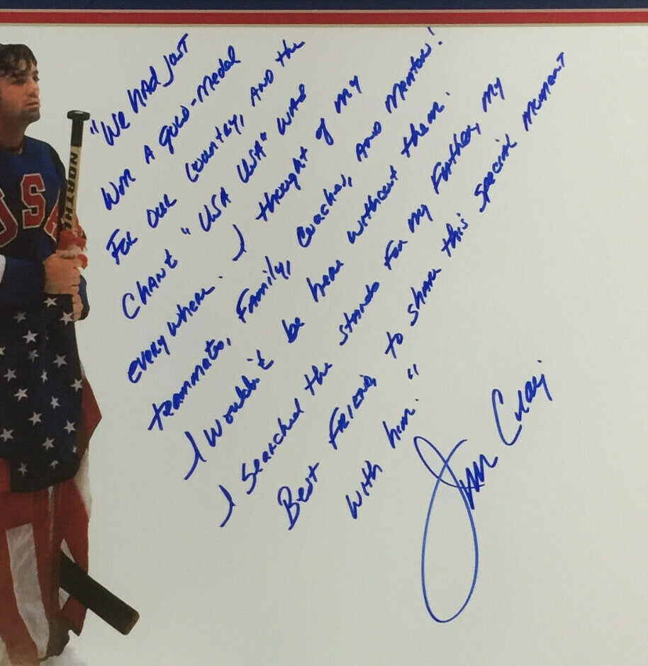 Jim Craig Signed INS 16x20 1980 Olympic Gold Story Photo Framed Auto Steiner COA