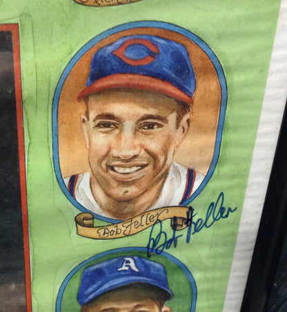 Catfish Hunter Bob Feller Ed Mathews Signed Dick Perez HOF Poster Auto CBM COA