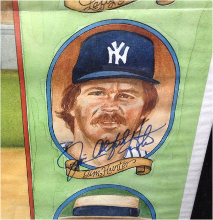 Catfish Hunter Bob Feller Ed Mathews Signed Dick Perez HOF Poster Auto CBM COA